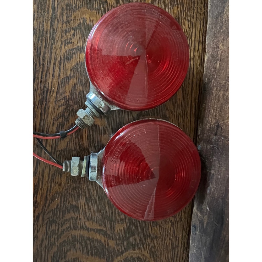 Vintage Grote 5065 Red Marker Lights Chrome Pedestal Truck Trailer Pair SAE 75